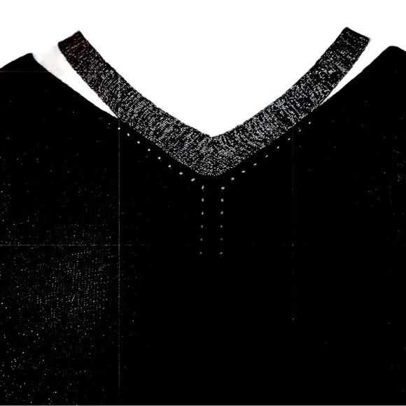 JOSEPH A. Black & Silver V-Neck Lightweight Sweater with Silver Cut-Out Accents - Picture 4 of 9
